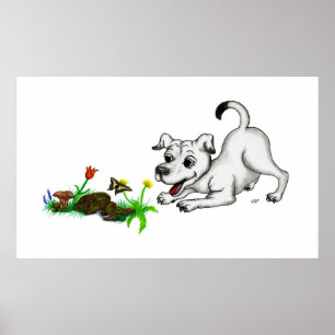 Póster Frühlingserwachen, Welpe mit Schmetterling