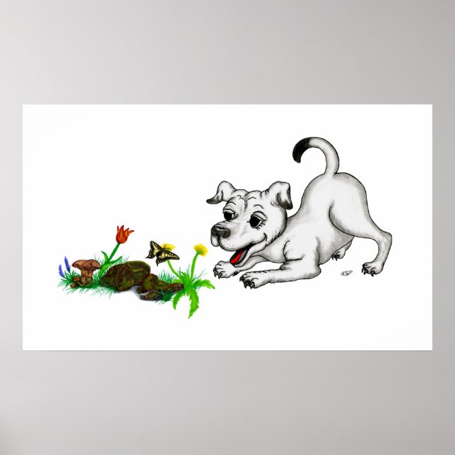 Póster Frühlingserwachen, Welpe mit Schmetterling (Frente)
