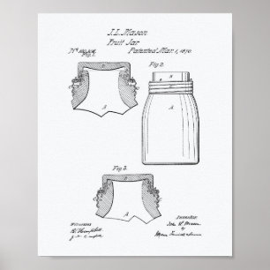 Póster Fruit Jars 1870 Patent Art White Paper