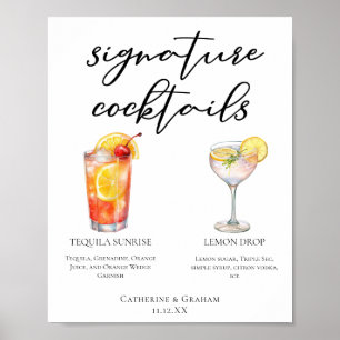 Póster Fruity Garden Wedding Signature Cocktails Menú