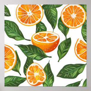 Póster Fruta Botánica Naranja Cítrica Sin Costuras