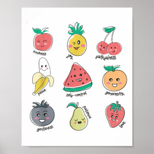 Póster Fruta De Las Virtudes De Espíritu Cute Niños Crist