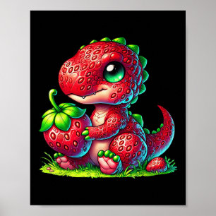 Póster Fruta de verano de fresa cutánea Lover Dinosaur T 