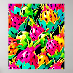 Póster Fruta Dragón Patrón Vívido