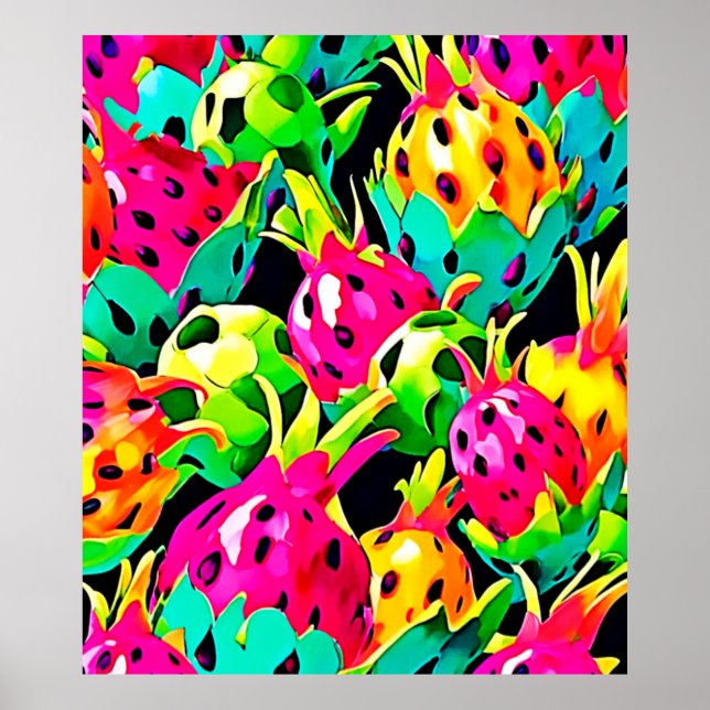 Póster Fruta Dragón Patrón Vívido (Frente)