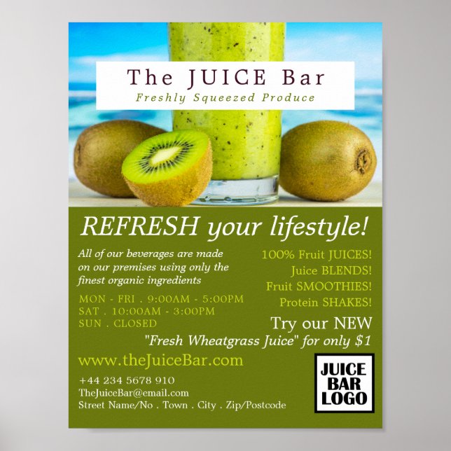 Póster Fruta Kiwi, publicidad de barra de jugo (Frente)