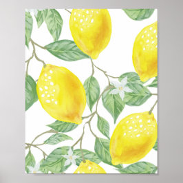 Póster fruta limón amarillo verde hoja