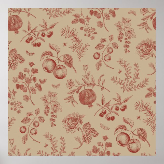 Póster Frutas, bayas y flores. Patrón ininterrumpido de o (Frente)