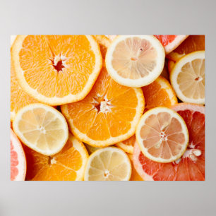 Póster Frutas cítricas en rodajas jugosas