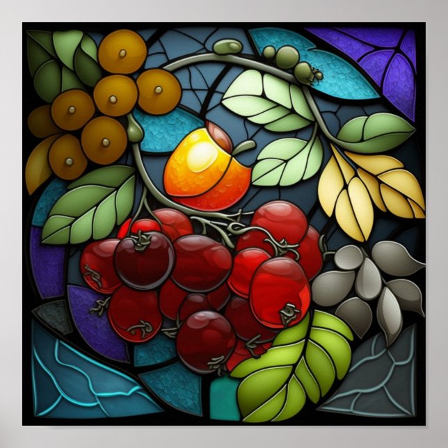 Póster Frutas de la variedad de vidrio manchado (Frente)