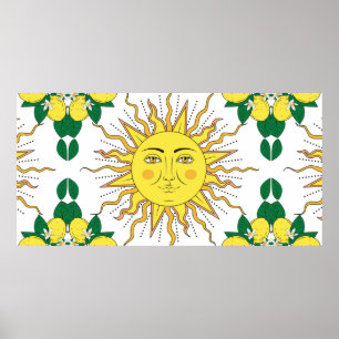 Póster Frutas de limón cítrico tropical con flores enmarc