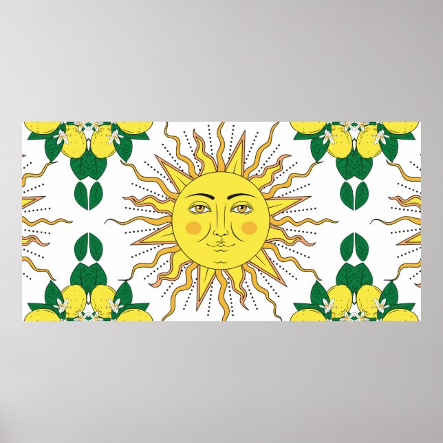 Póster Frutas de limón cítrico tropical con flores y marc (Frente)
