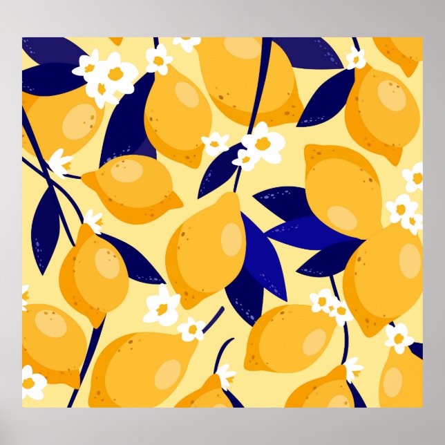 Póster Frutas de limón vintage: patrón alimenticio. (Frente)