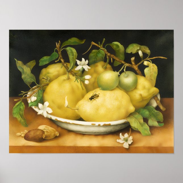PÓSTER FRUTAS DE TEMPORADA LIMONES Y FLORES BLANCAS (Frente)