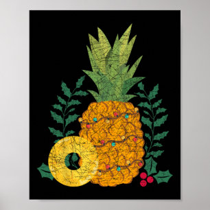 Póster Frutas de verano hawaiano Piña Navidad Tropical