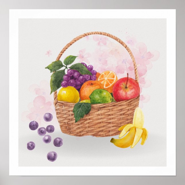 Póster Frutas en acuarela de cesta (Frente)