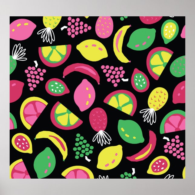 Póster Frutas exóticas: Colorido patrón sin foco (Frente)