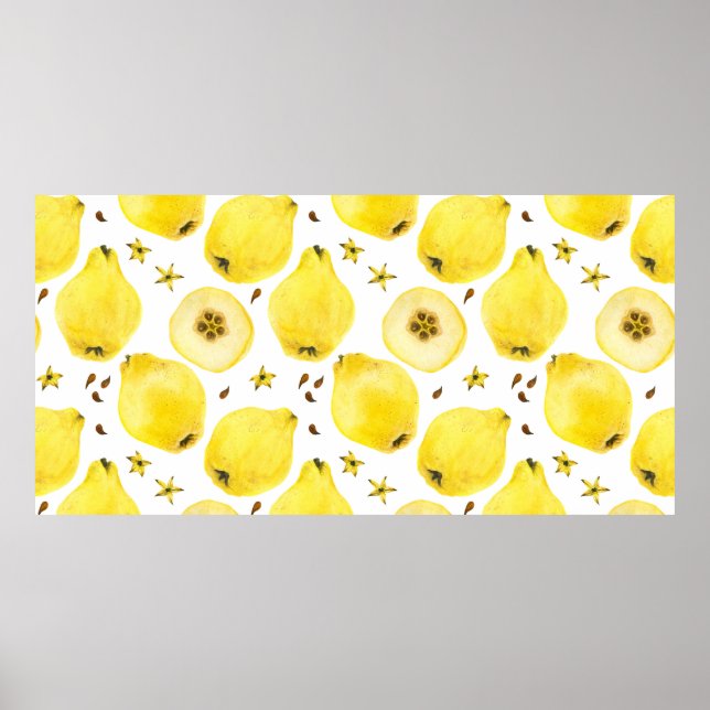 Póster Frutas frescas de membrillo amarillo, acuarela tra (Frente)