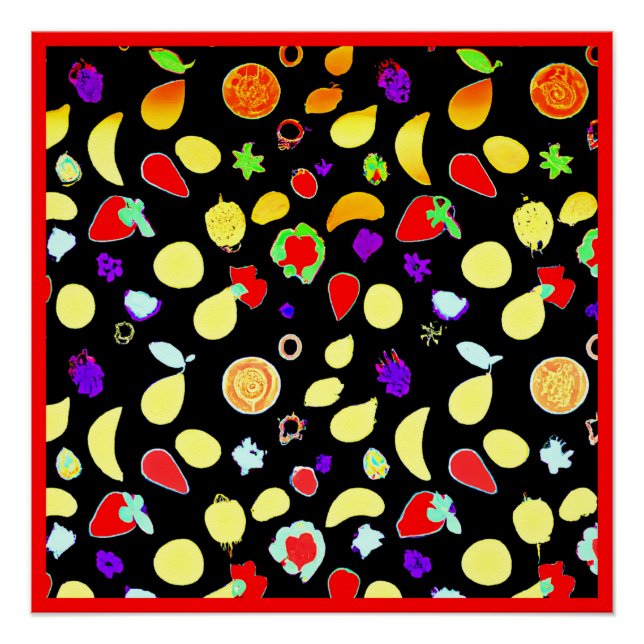 Póster Frutas Neón Tropicales Explosión (Anverso)