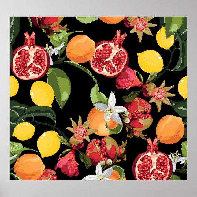 Póster Frutas tropicales: fondo exótico sin foco (Frente)