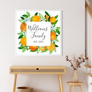 Póster Frutas y flores naranjas botánico floral de verano