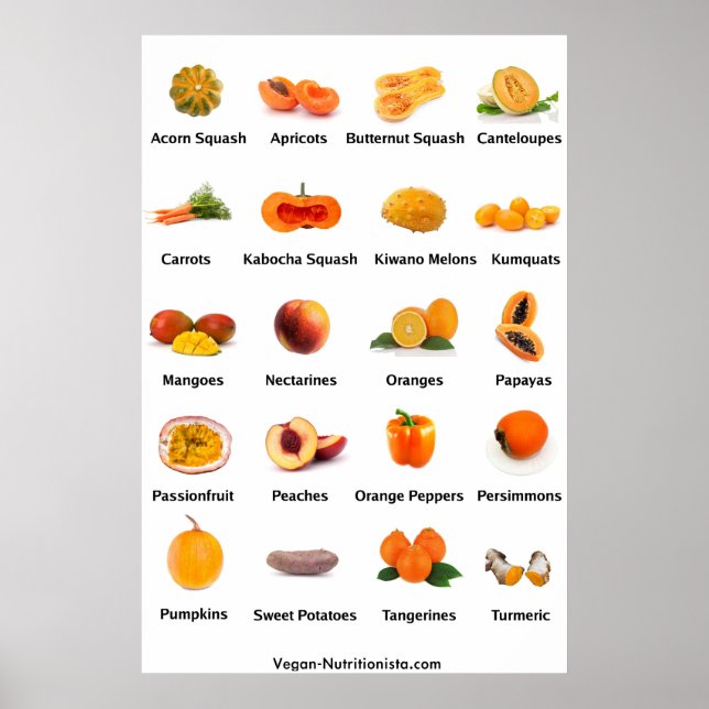 Póster Frutas y verduras naranjas (Frente)