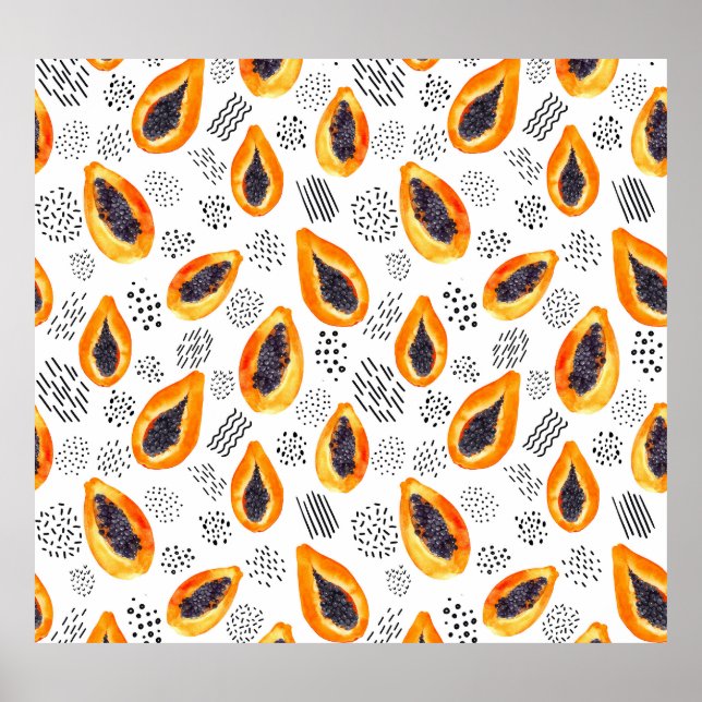 Póster Fruto de la papaya: acuarela abstracta. (Frente)