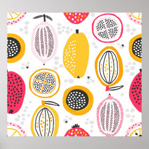 Póster Frutos exóticos dibujados a mano: Verano de época