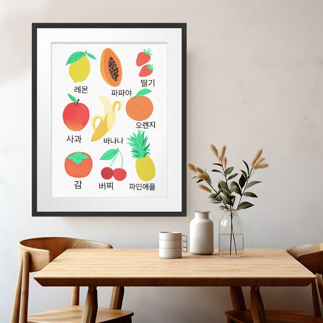 Póster Frutos Flash Cards Fruity Fun (Fruits Flash Cards Korean Language Fruity Fun Poster
)