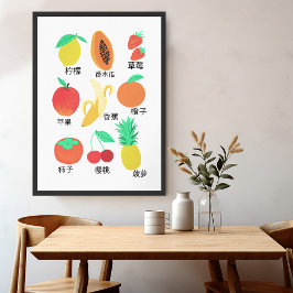 Póster Frutos Tarjetas Flash Chinas Fruity Fun Food Art