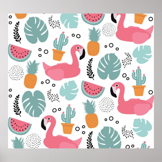 Póster Frutos tropicales: patrón de repetición. (Frente)