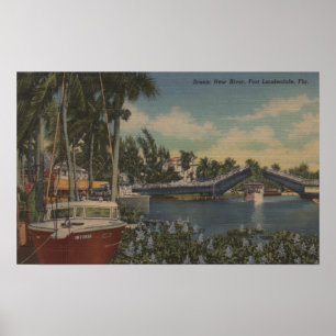 Póster Ft. Lauderdale, FL - New River View & Drawbridge
