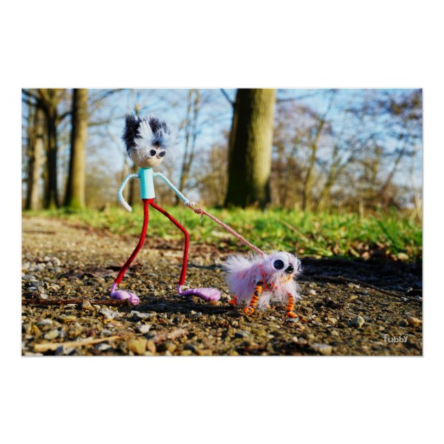 Póster Fubby die zijn hondje uitlaat. (Anverso)