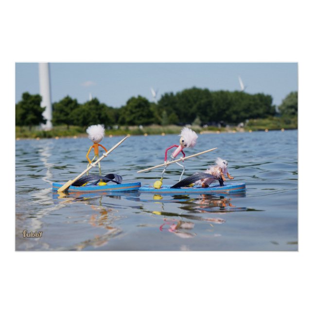 Póster Fubby's die een wedstrijdje Peddelboard doen. (Anverso)