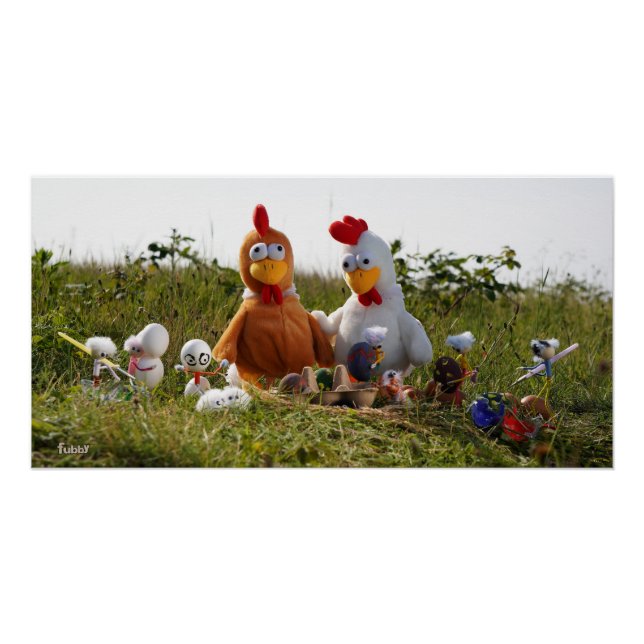 Póster Fubby's die eieren verven van kippen Vrolijk Pasen