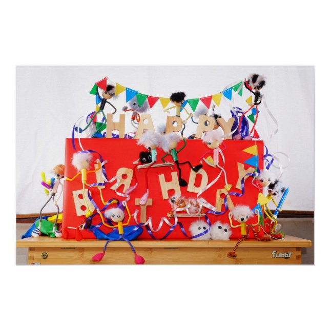 Póster Fubby's die feest vieren voor verjaardag. (Anverso)