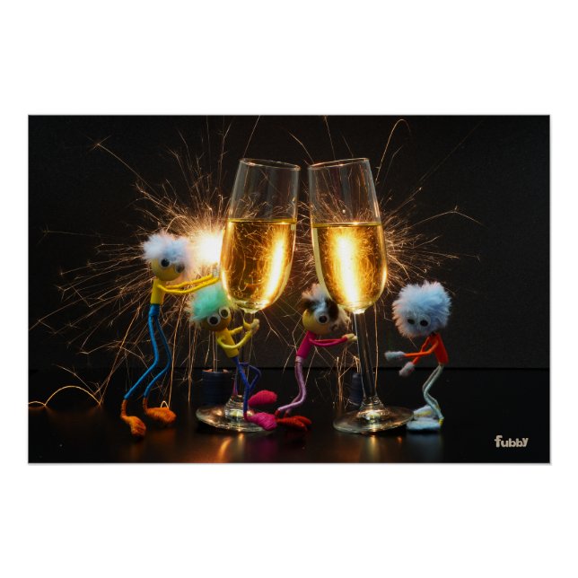 Póster Fubby's die feestelijk proosten met vuurwerk. (Anverso)