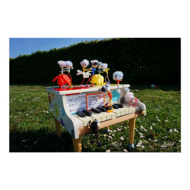 Póster Fubby's op piano die muziek maken en dansen. (Anverso)