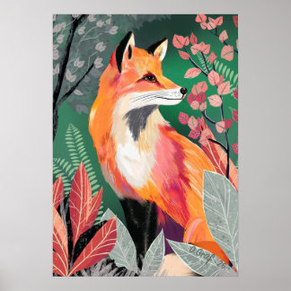 Póster Fuchs Zauberwald Hand-Painted Nature Illustrations