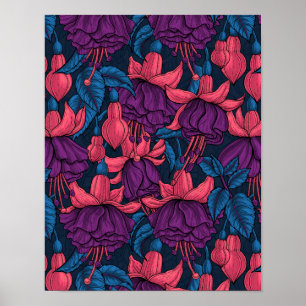 Póster Fuchsia en azul y púrpura