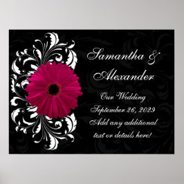 Póster Fuchsia Scroll Gerbera Daisy con negro y blanco