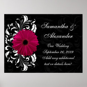 Póster Fuchsia Scroll Gerbera Daisy con negro y blanco