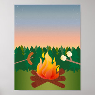Póster Fuego al aire libre del campo del verano
