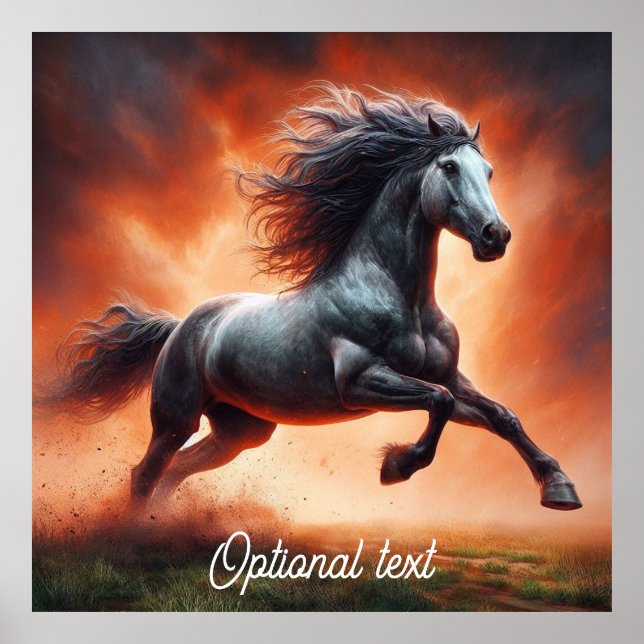 Póster Fuego de pradera y caballo gris (Frente)