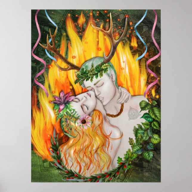 Póster Fuego en Beltane de Dios y Diosa (Frente)
