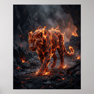 Póster Fuego Pantera Brasa Sombras