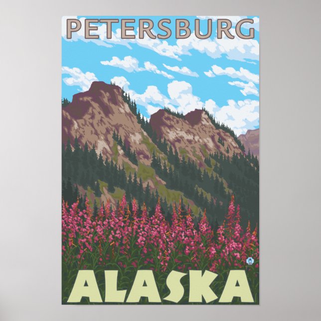 Póster Fuego y Montañas - Petersburgo, Alaska (Frente)