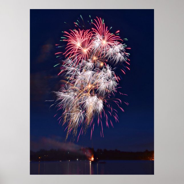 Póster Fuegos artificiales 4 de julio Día de la Independe (Frente)