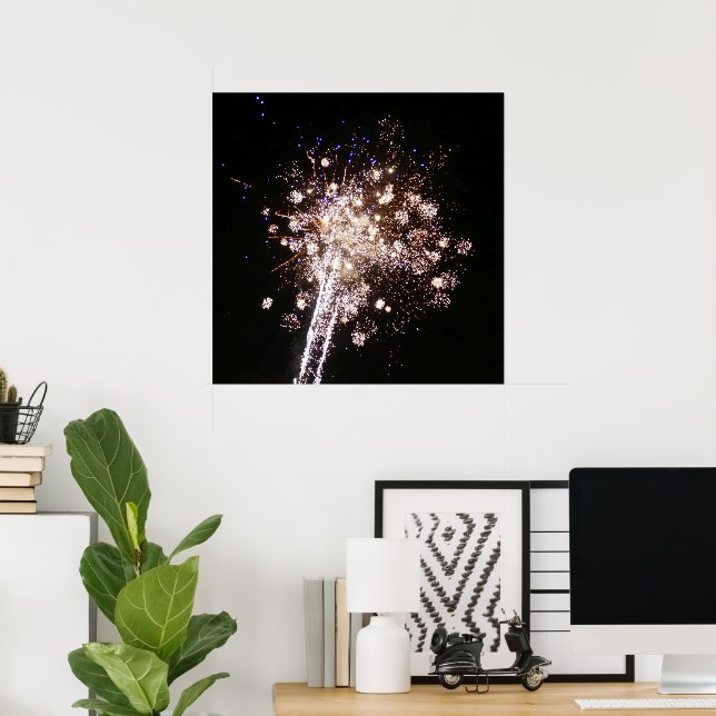 Póster Fuegos artificiales azules y blancos (Oficina en casa)