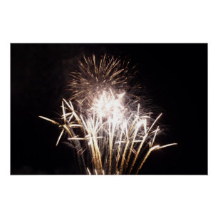 Póster Fuegos artificiales blancos y dorados I Celebració